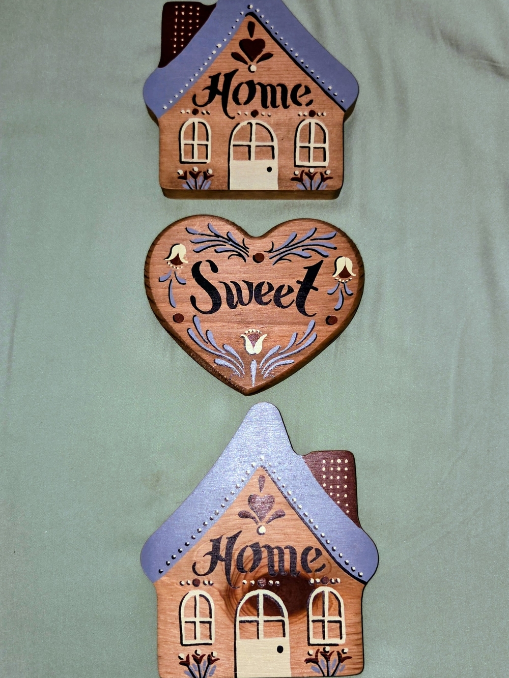Hand-Painted Home Sweet Wall Decor – Blue and Natural Wood